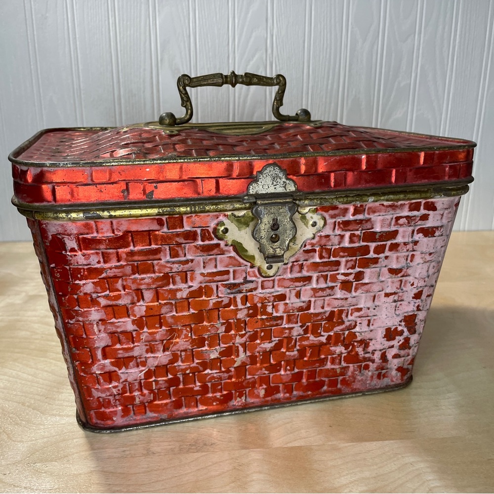 Antique Dean’s Mock Wicker Bon Voyage Box - Red